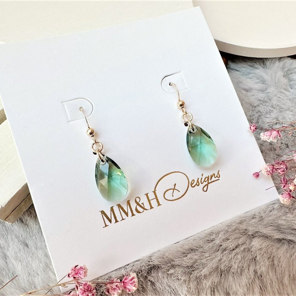 14k Gold-Filled Crystal Pear Drop Earrings | Handmade in BC